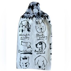 Hand Crafted Black and White Dog Print Hanging Kitchen Hand Towel